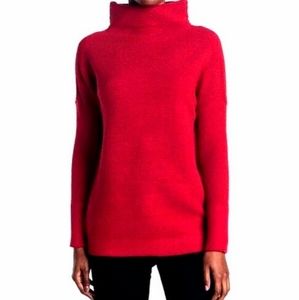 RDI Mock Neck Chunky Sweater Women SMALL Long Dolman Sleeves Red Ribbed Knit